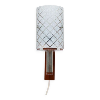 Vintage 1960s wall light, milk glass and bohemian teak.