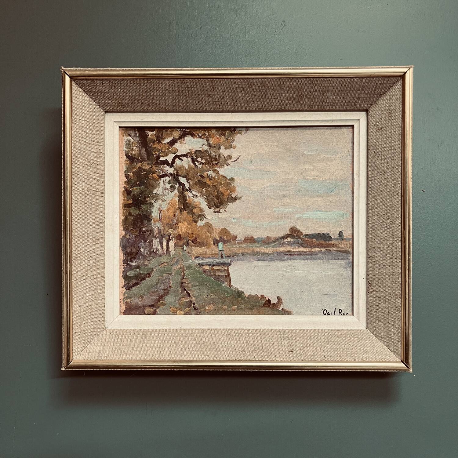 Tableau des années 60 "La berge" signé Paul Rue.
