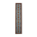 Handwoven Blue Wool Geometric Runner Rug long Traditional Persian Carpet 93x404cm