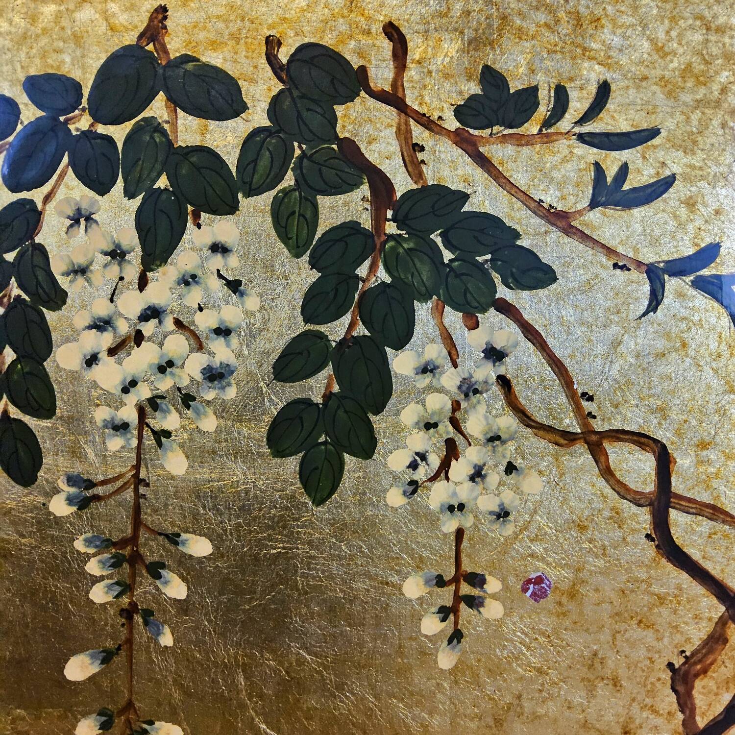 Vintage Chinese cabinet gold leaf / flowers and birds / bohemian