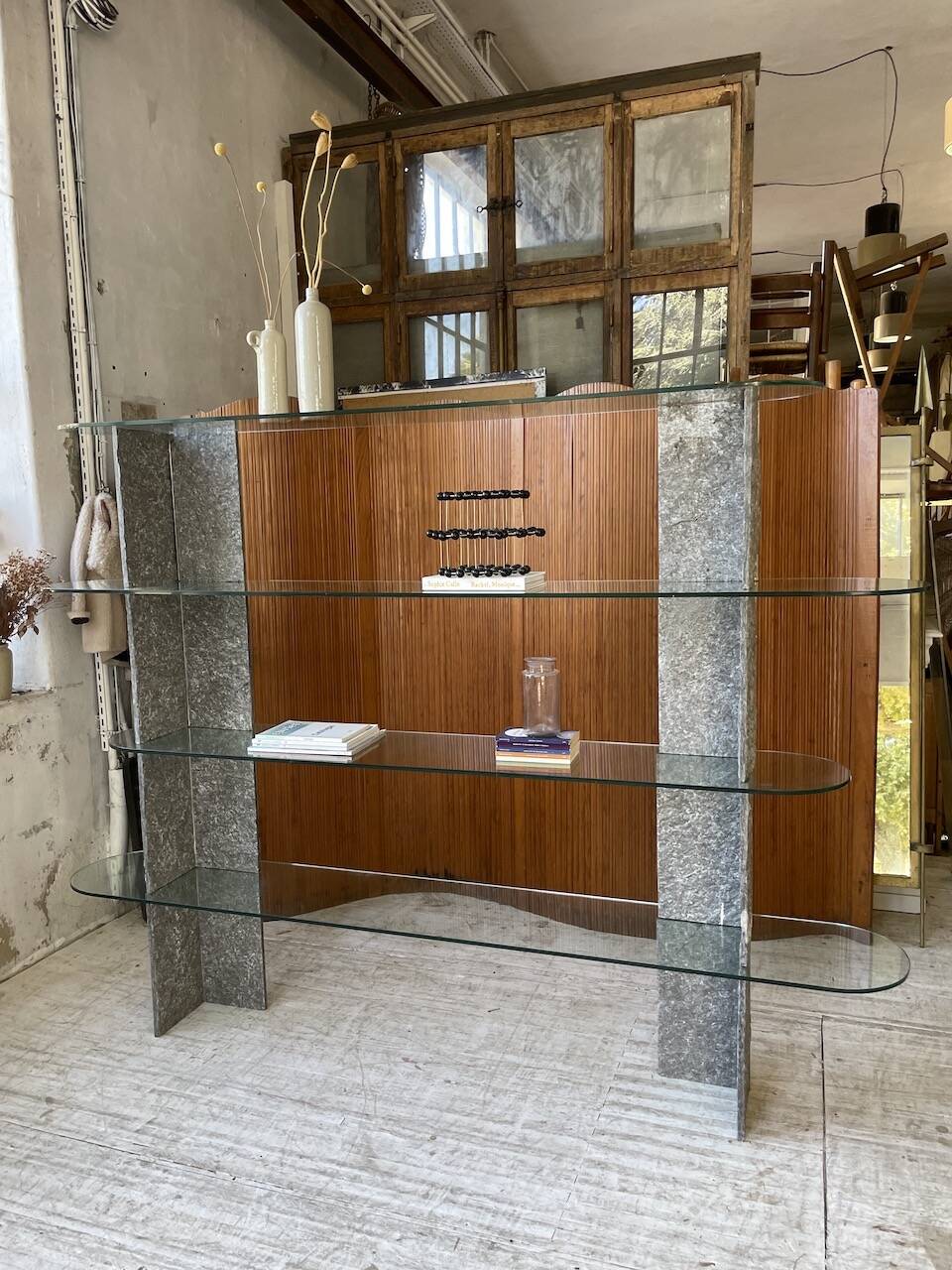 Roche Bobois stone and glass sculpture shelf 1970s