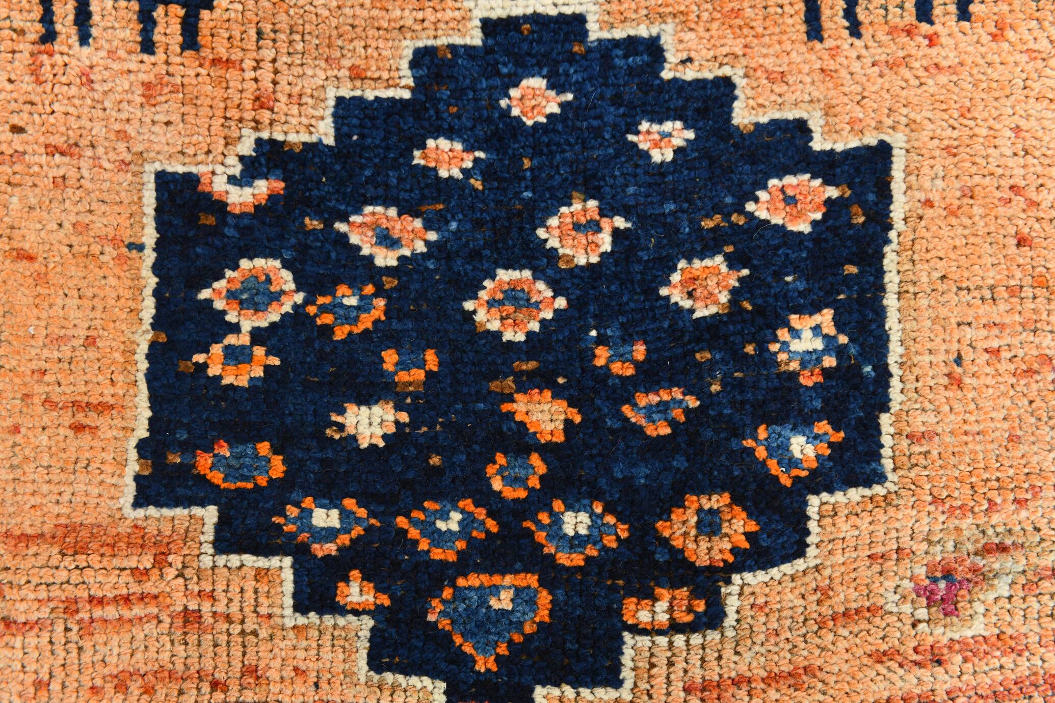 Tapis de couloir turc Orientel, orange délavé, bleu marine, 4 x 11, 105 x 339 cm, SK 23509