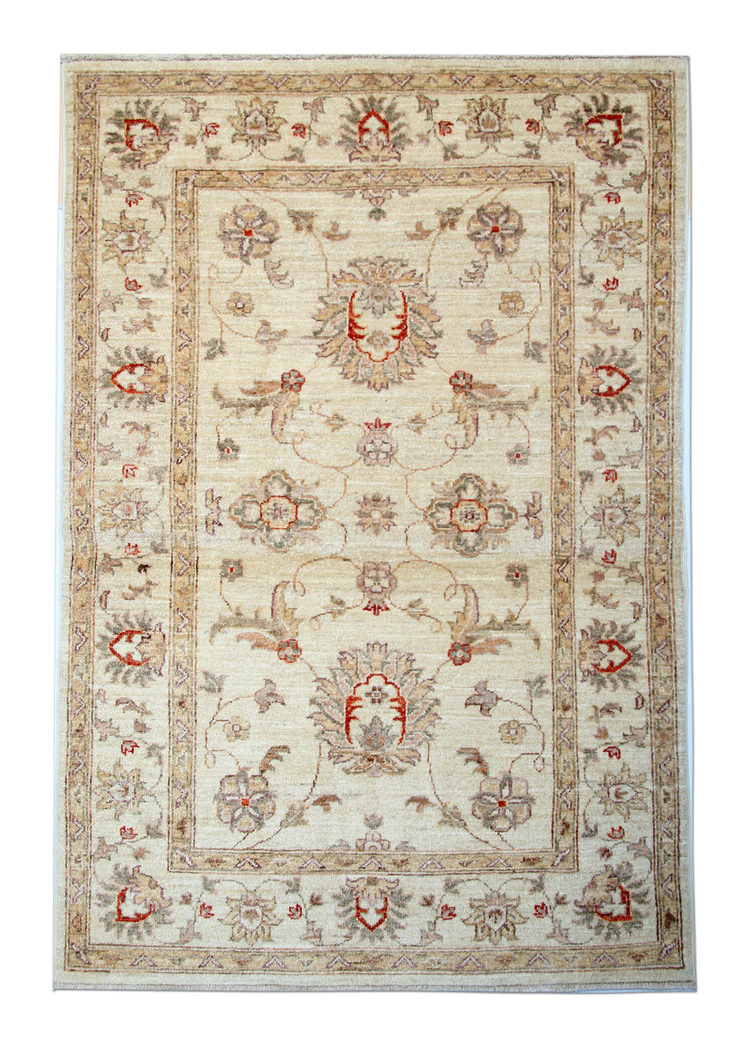 Handmade ziegler carpet cream wool floral area rug- 100x147cm