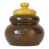 Vintage Handmade Ceramic Jar / Brown & Yellow Retro Kitchen Pottery