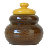 Jarre en céramique vintage faite à la main / Poterie rétro marron et jaune pour la cuisine
