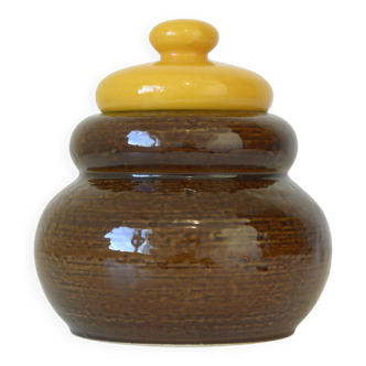 Vintage Handmade Ceramic Jar / Brown & Yellow Retro Kitchen Pottery