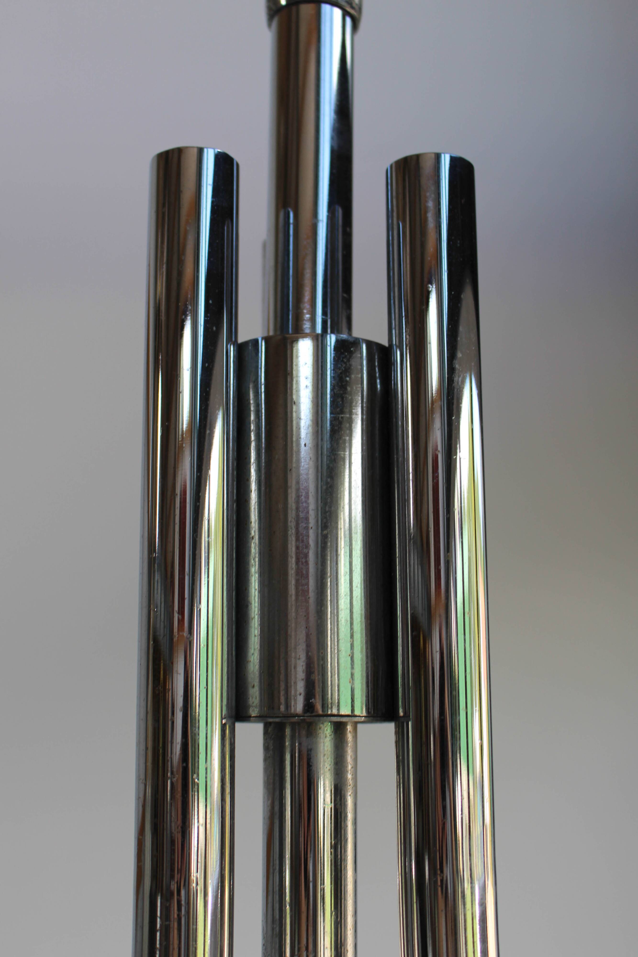 Gaetano Sciolari attr. four arm Murano glass chrome chandelier, 1970s