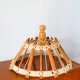 Scandinavian pendant light in wood and rope, 1960