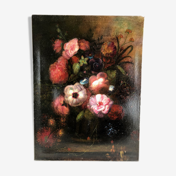 Huile sur toile, bouquet de fleurs XXe