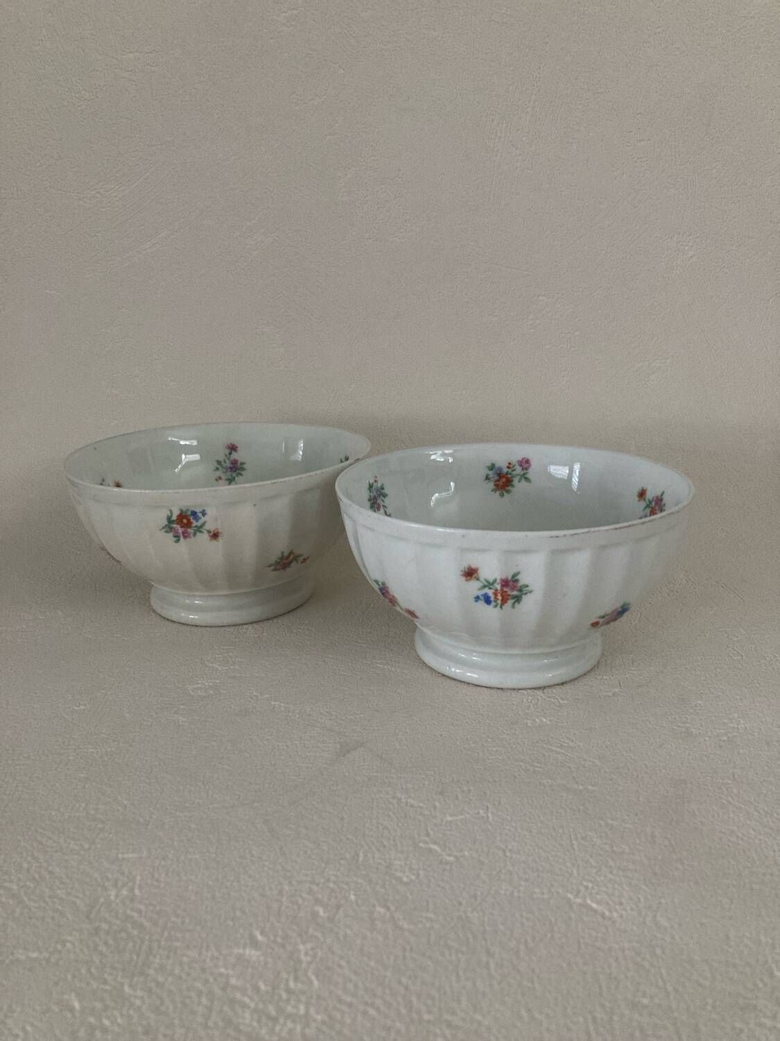 2 Antique Faceted Bowls with Small Flower Pattern PL France