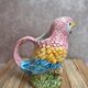 Multicoloured parrot jug in slipware – vintage earthenware