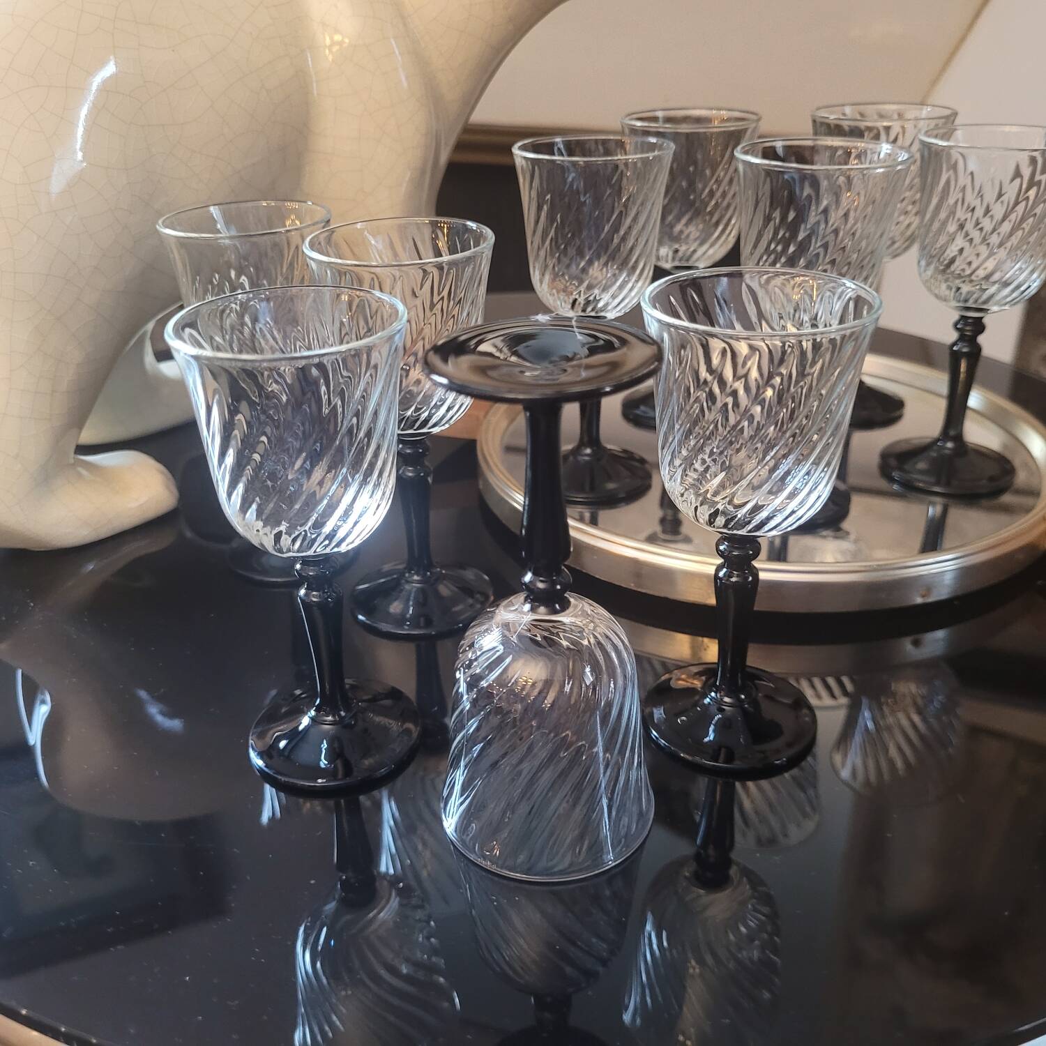 70s twisted stemmed glasses