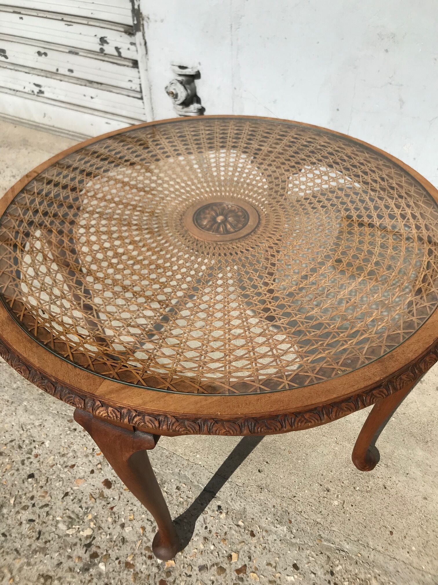 Coffee table, wood, glass and cannage, France, nineteenth century