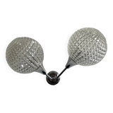 Applique murale double et globe en verre ciselé pointe de diamant, 1960