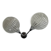 Applique murale double et globe en verre ciselé pointe de diamant, 1960