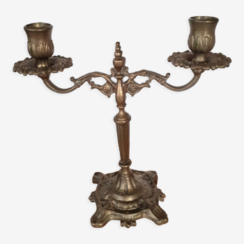 Two-light brass candlestick