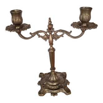 Two-light brass candlestick