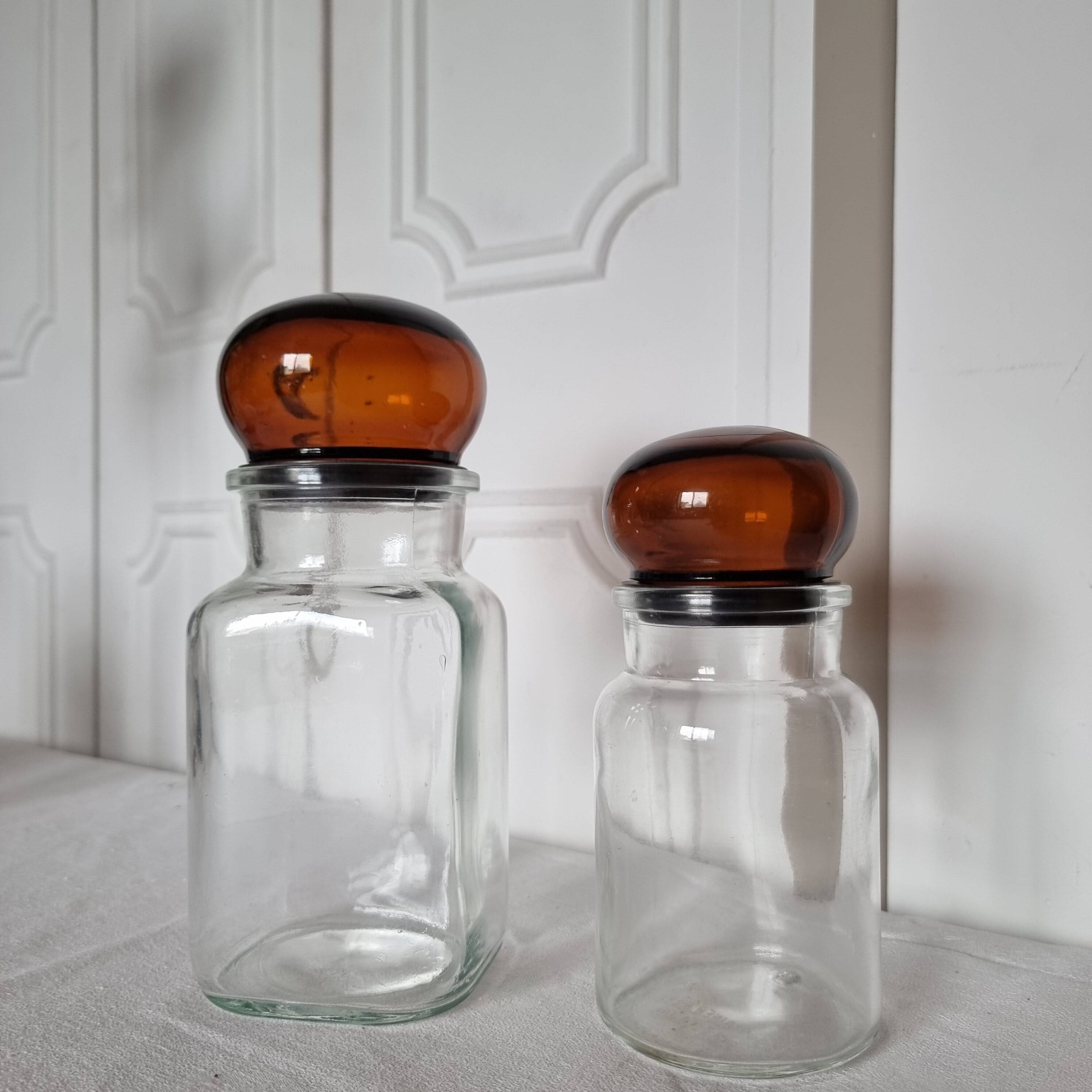 Pair of vintage Belgian glass pharmacy jars from the 1970s, very decorative