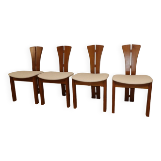 Series of 4 vintage chairs in elm and fabric, 1970