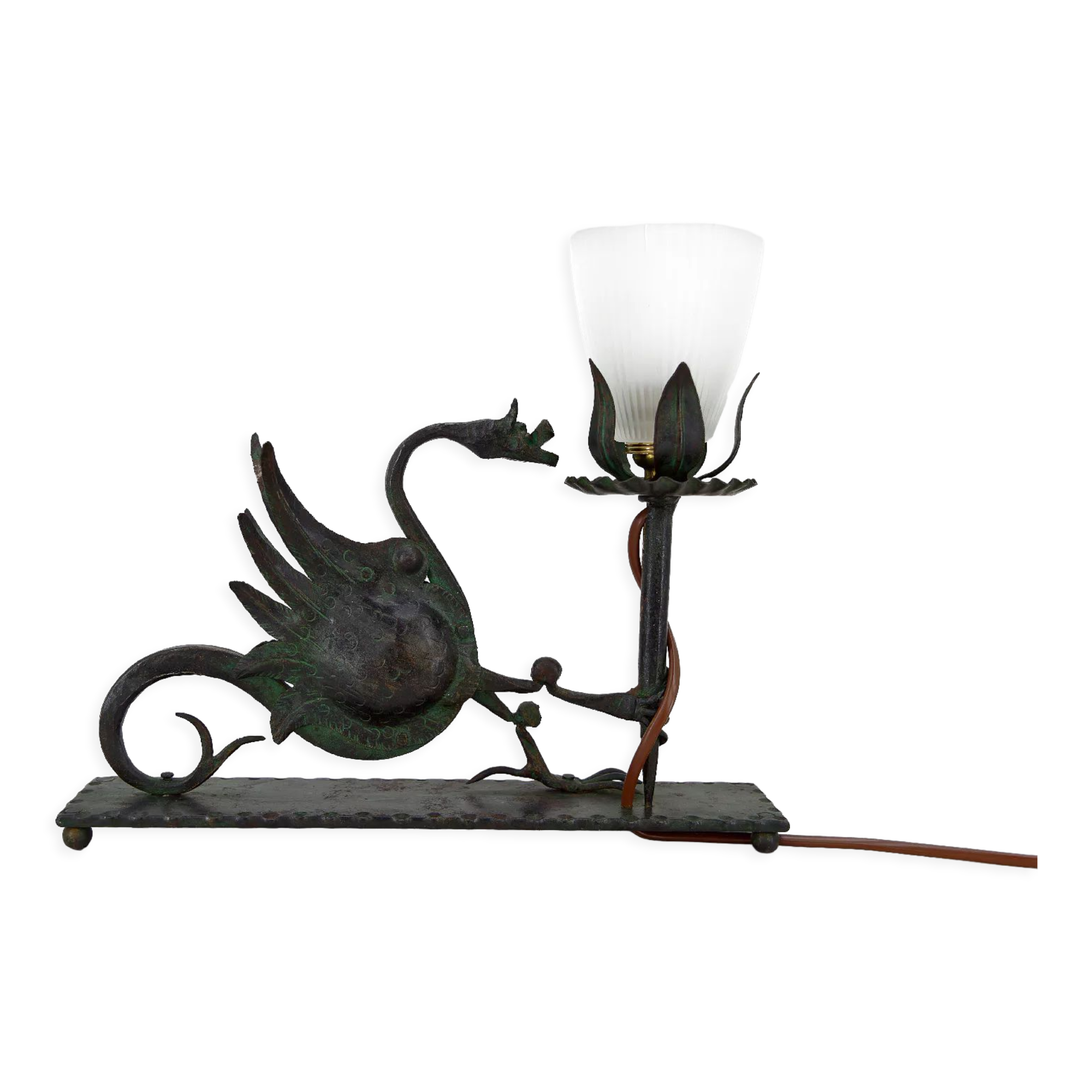 Wrought iron dragon table lamp, circa 1900