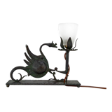 Lampe à poser au dragon en fer forgé, circa 1900