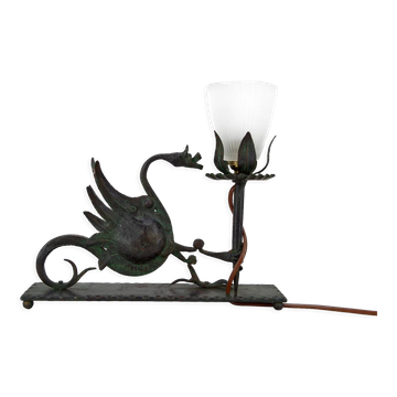 Wrought iron dragon table lamp, circa 1900