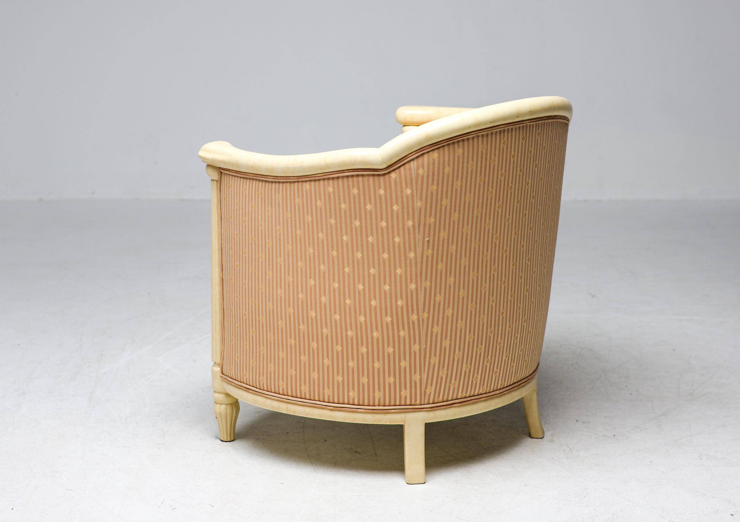 Fine Art Deco Bergère Club Chair Hollywood Regency Style Damask