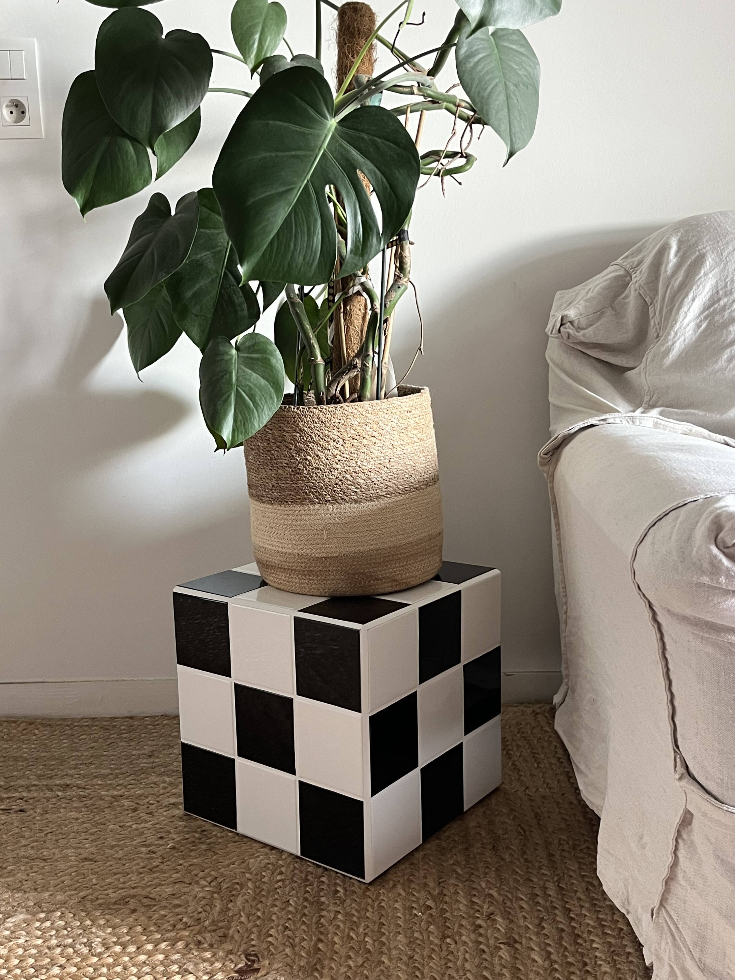Cube coffee table in tile mosaic.
