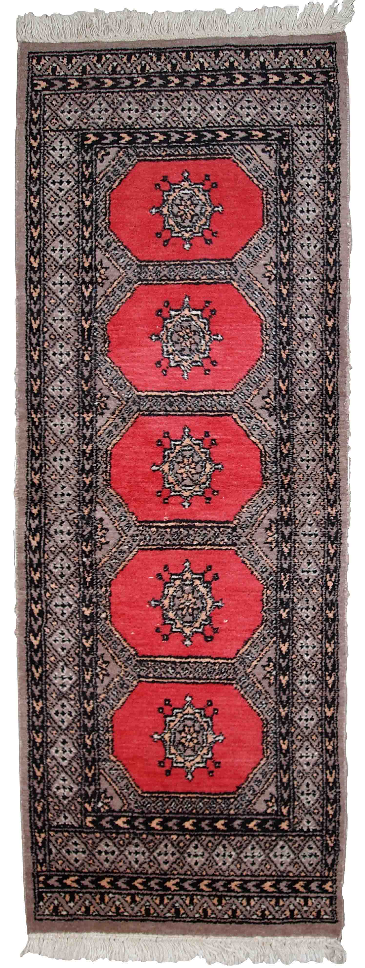 Vintage carpet Uzbek Bukhara handmade 65cm x 170cm 1960s, 1C712