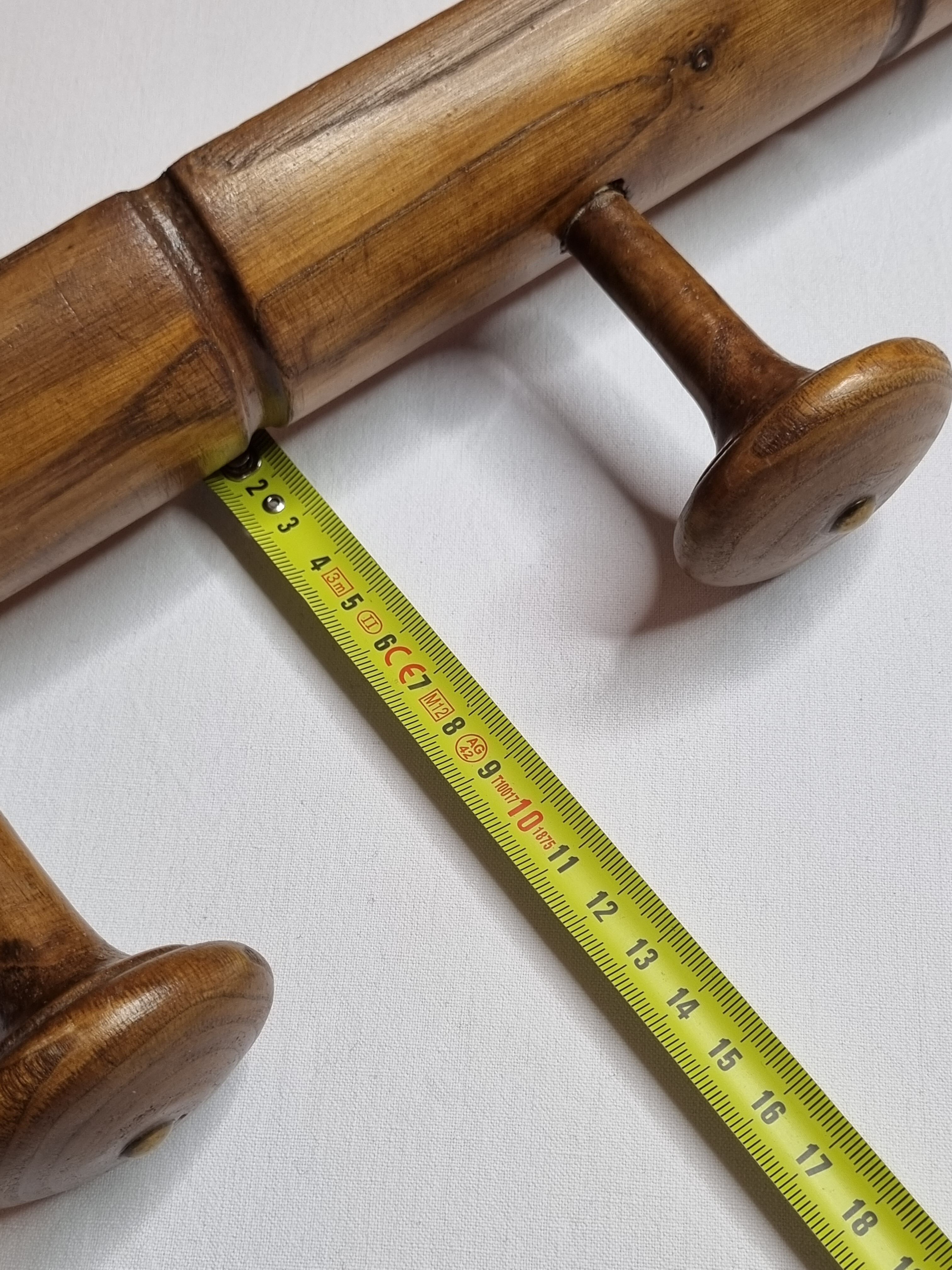 Wooden wall coat rack turned in imitation of bamboo, 6 hooks, 84 cm