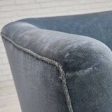 1970s, Danish 2-seater sofa, blue furniture velour, oak wood legs.