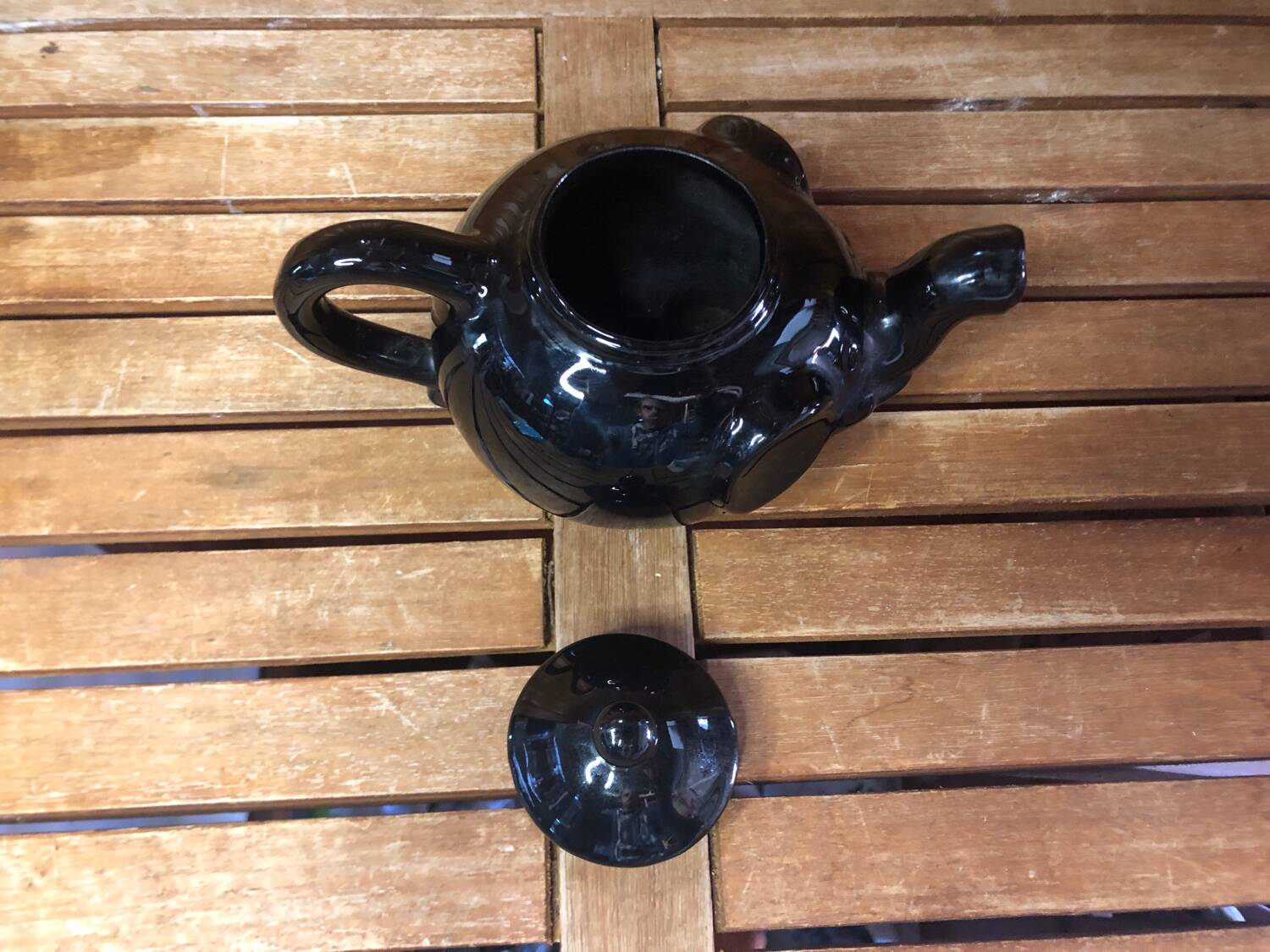 Old vintage black ceramic elephant shaped teapot #a474