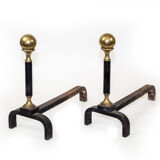 Iron and brass andirons