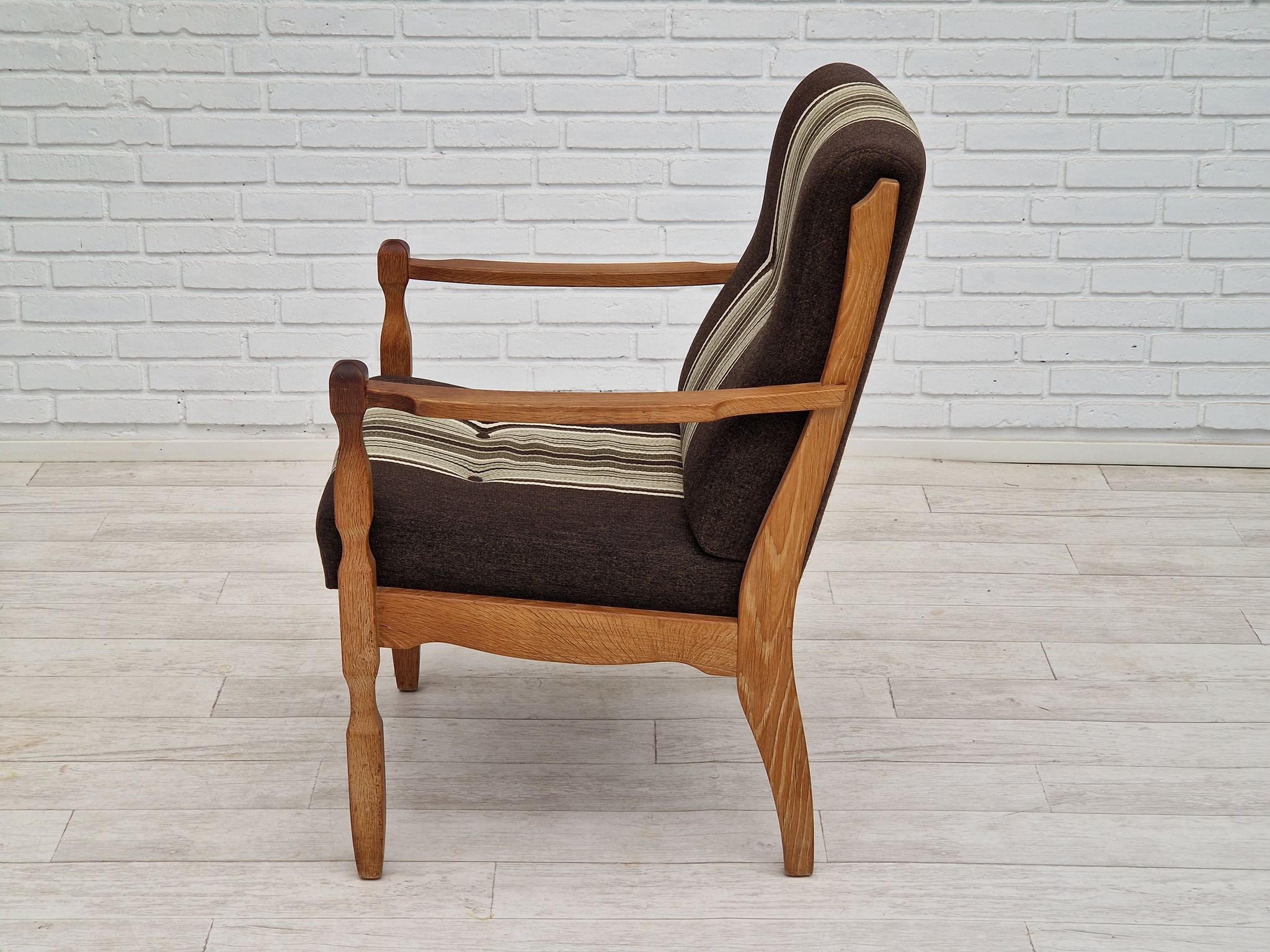 1970s, Danish design, oak wood armchair in furniture wool.