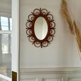 Oval rattan mirror