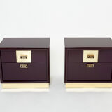 Pair of brass plum lacquer bedside tables Luciano Frigerio Italy 1970