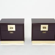 Pair of brass plum lacquer bedside tables Luciano Frigerio Italy 1970