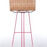 Italian set of 3 bar stools with cane and metal by Cidue, 1980s