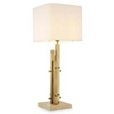 Pair of modern table lamps, vintage brass finish, travertine base.