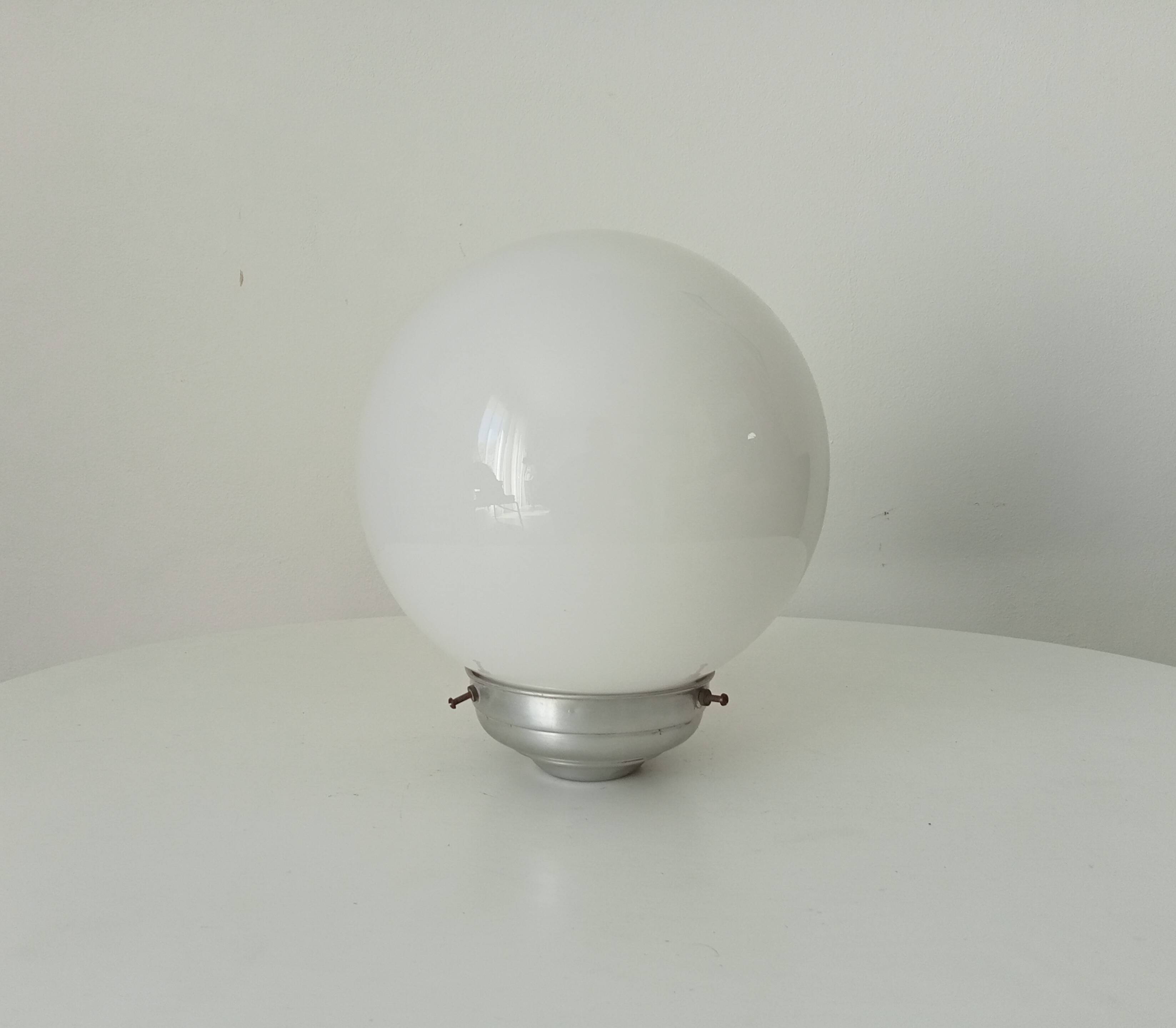 Globe lampshade vintage 50s Opaline and aluminum