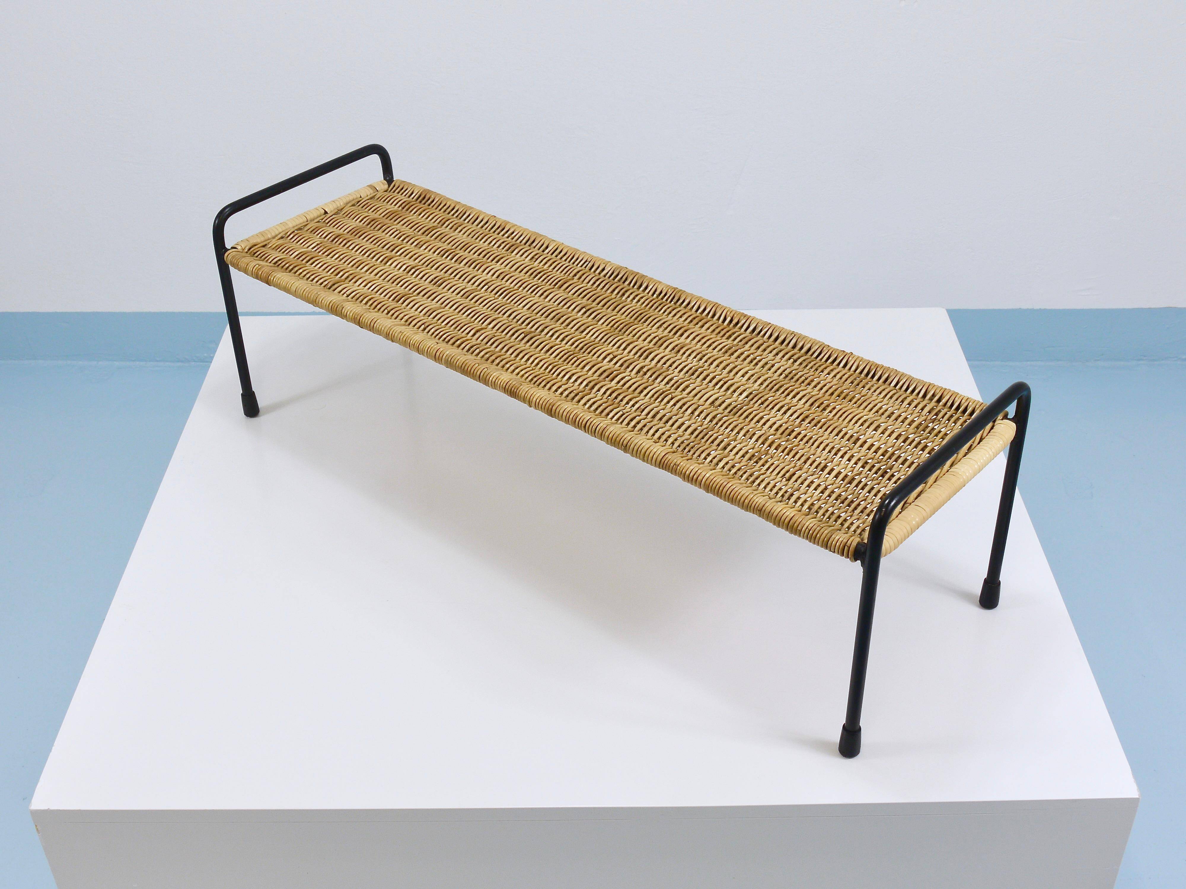 Carl Aubock side table, flower bench, iron, rattan, wicker, Austria, 1950s