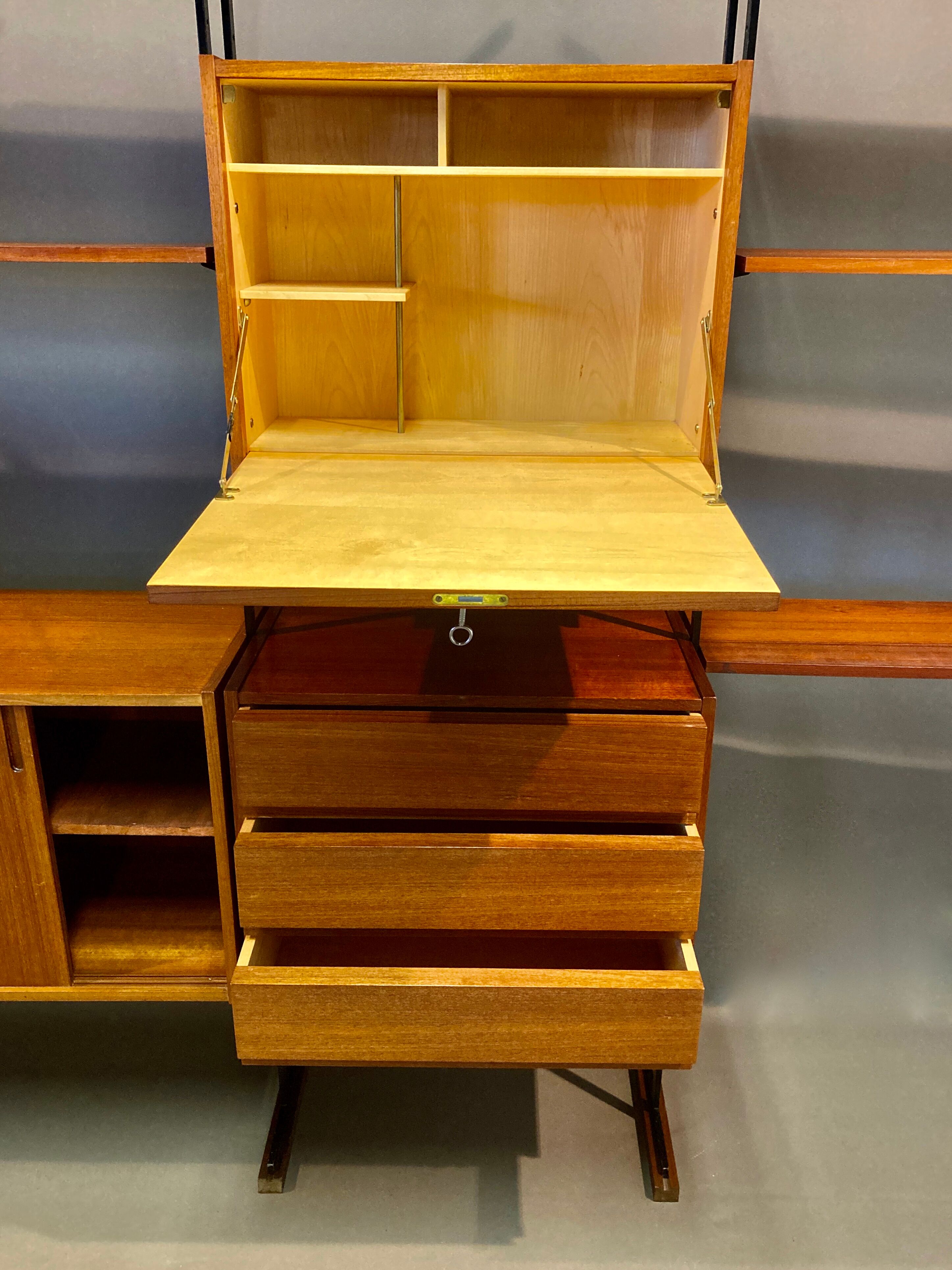 Flexible shelf teak and metal design scandinavian 1950