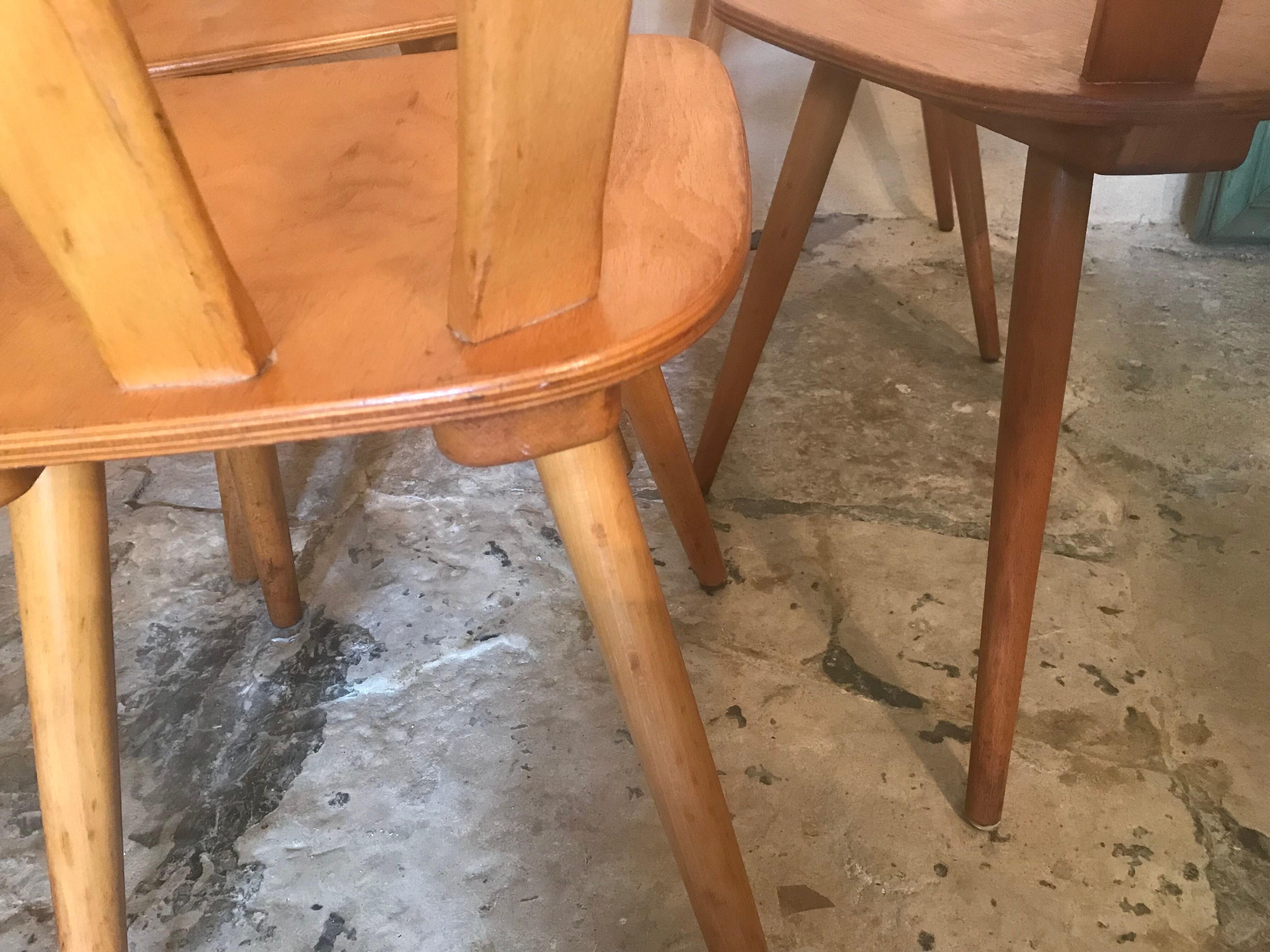 Set of 4 vintage bistro style chairs in beech circa 1960