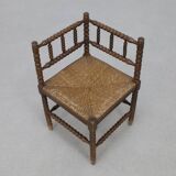 Chaise d'angle ancienne hollandaise en chêne et jonc, vers 1900