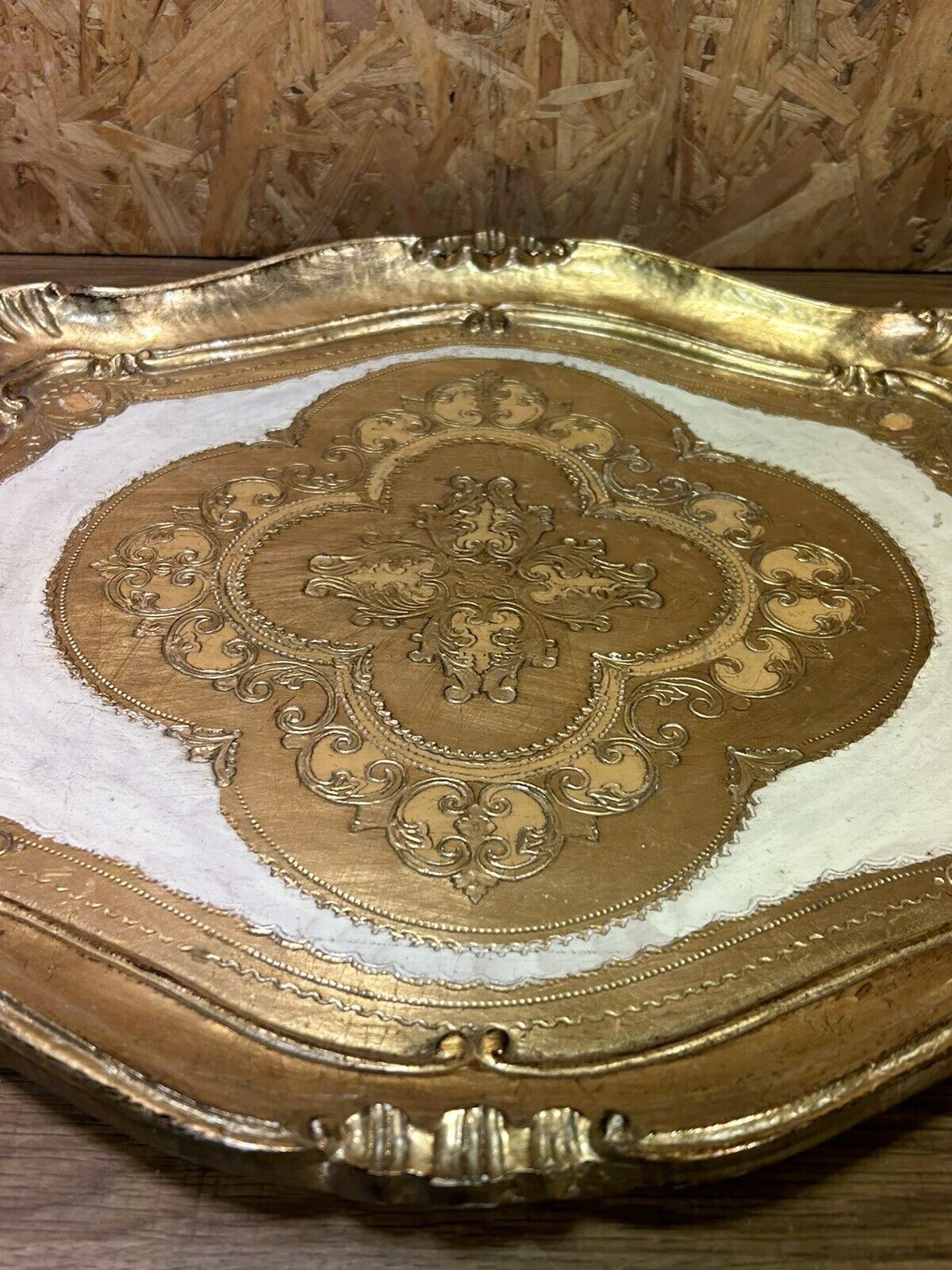 Old florentine tray painted wood, gilded, vintage 60,70