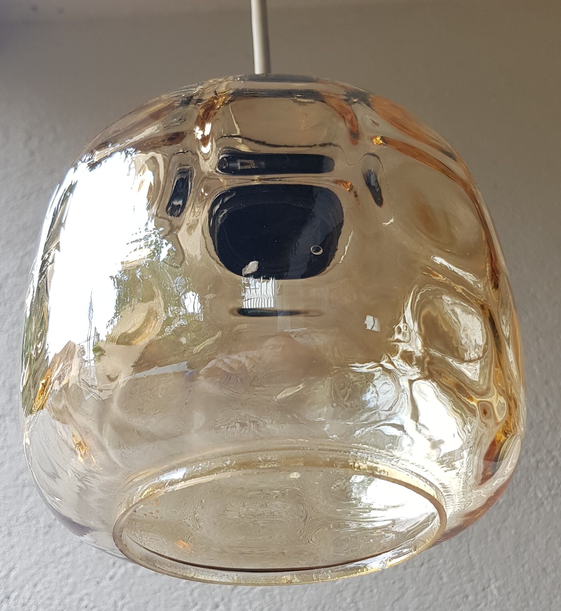 70's amber glass hanging lamp