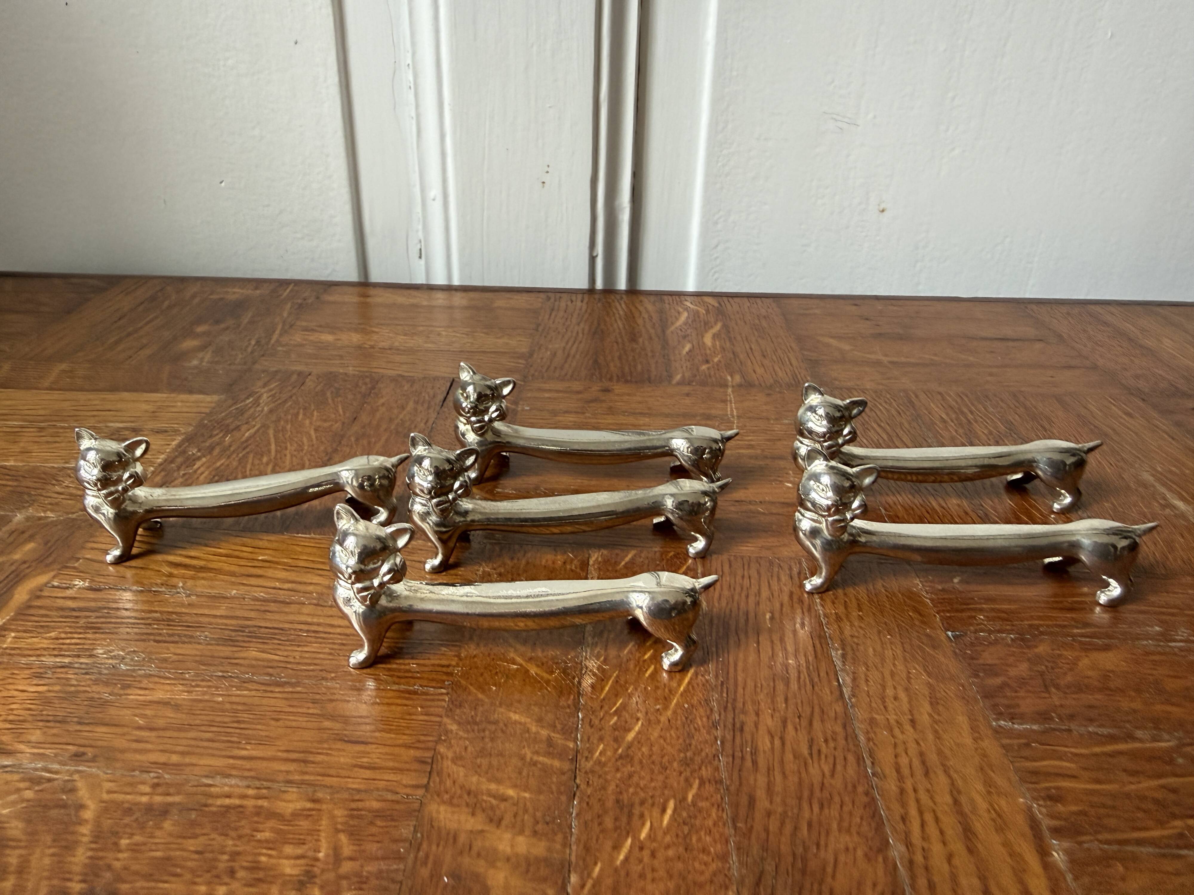 Set of 6 silver-plated cat knife rests