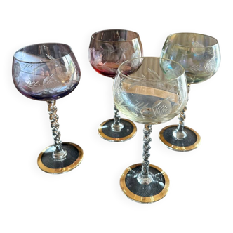 4 Murano crystal wine glasses