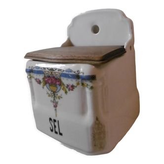 White flowered porcelain salt box