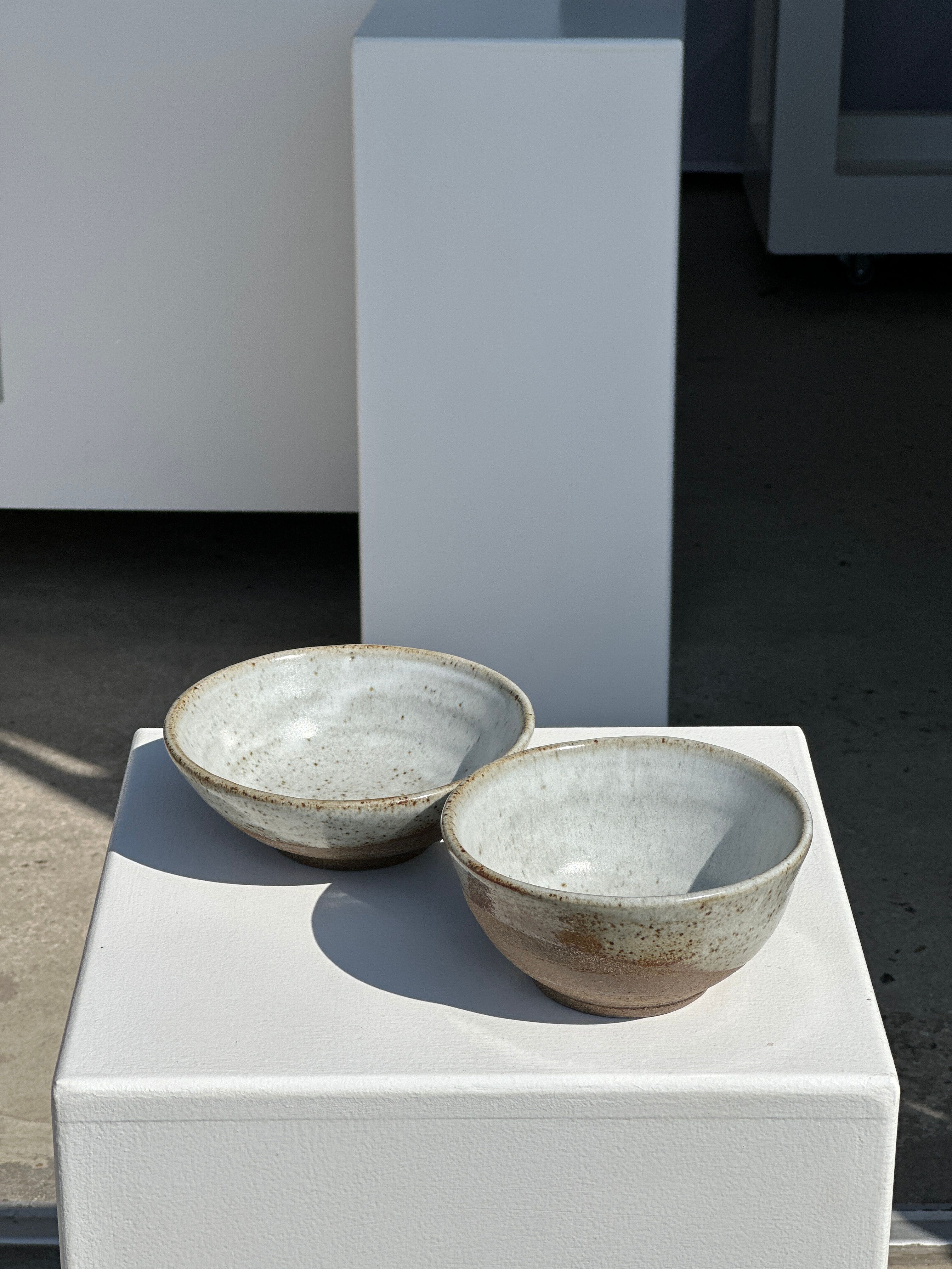 Duo of small brown bowls and speckled glazed ceramic (1top + 1bottom)